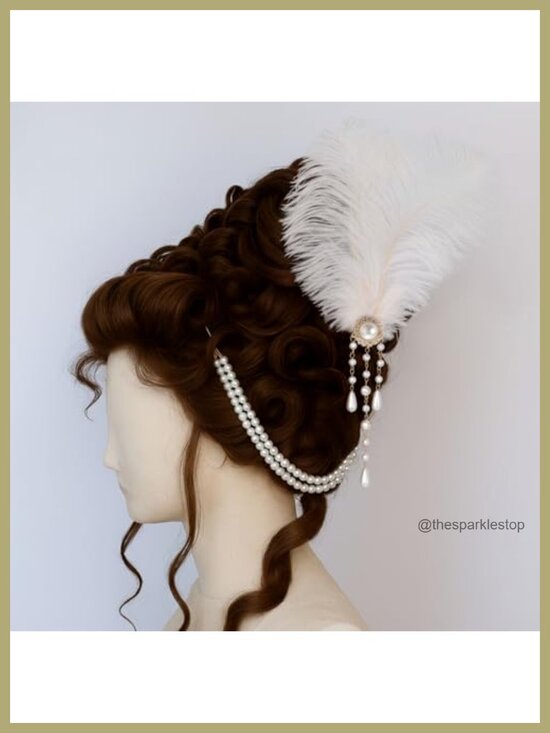 2 Pcs Victorian Hair Accessories Ostrich Feather and Pearl Tassel Barrette Clip main image 4